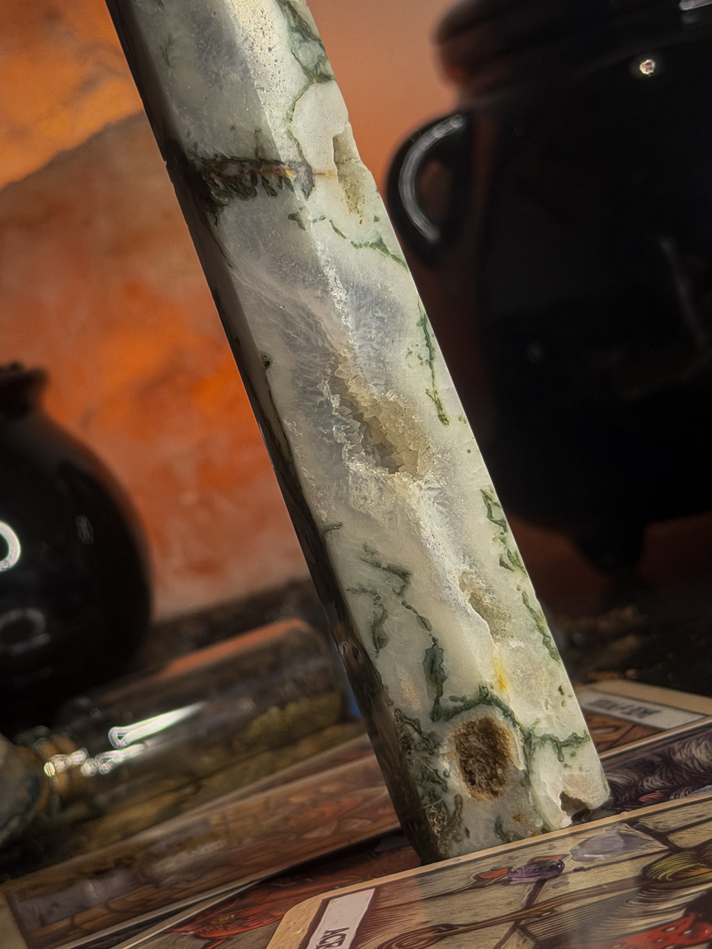 Moss Agate Druzy Tower