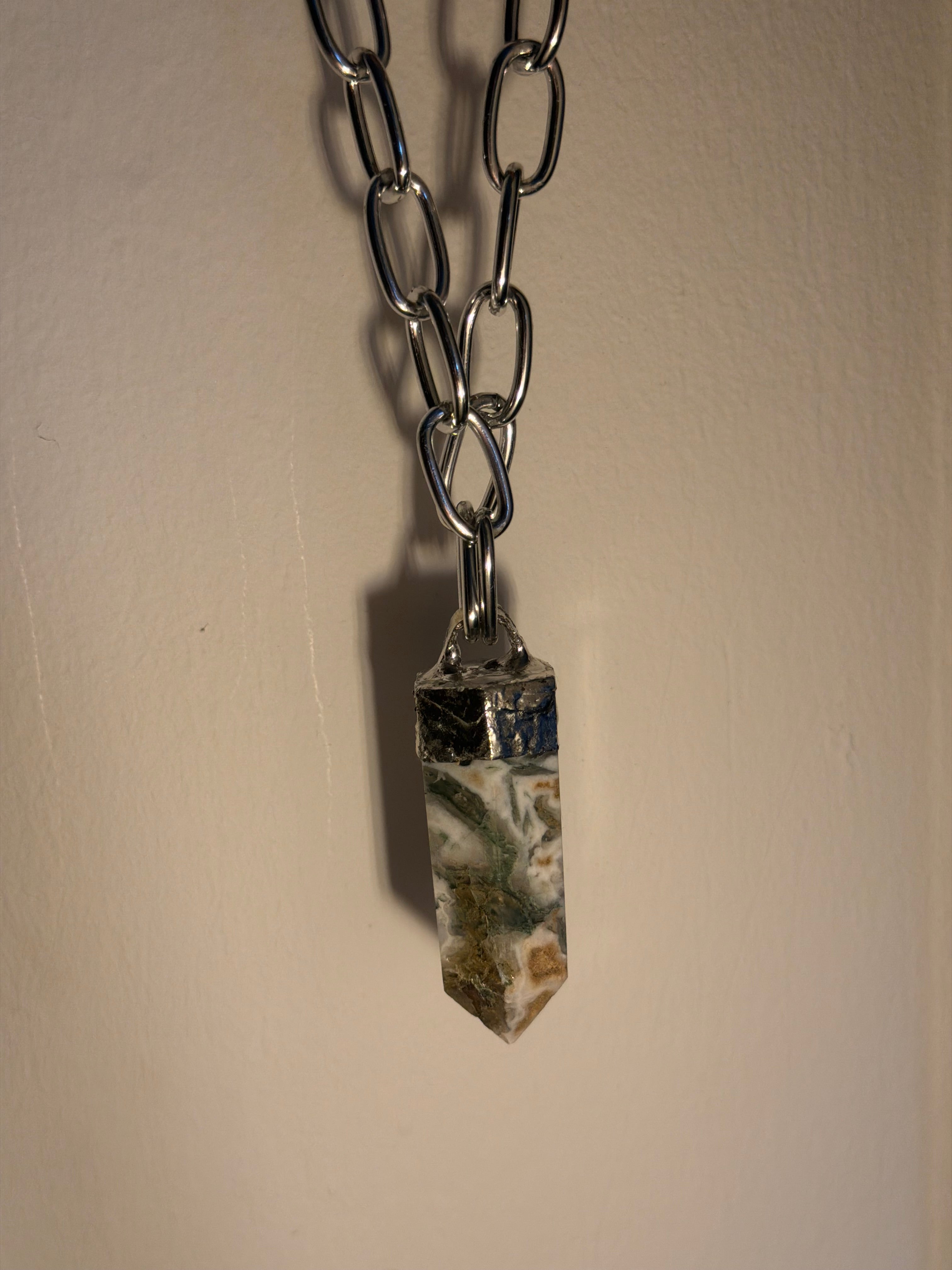 Soft Soldered Moss Agate Chunky Chain Necklace