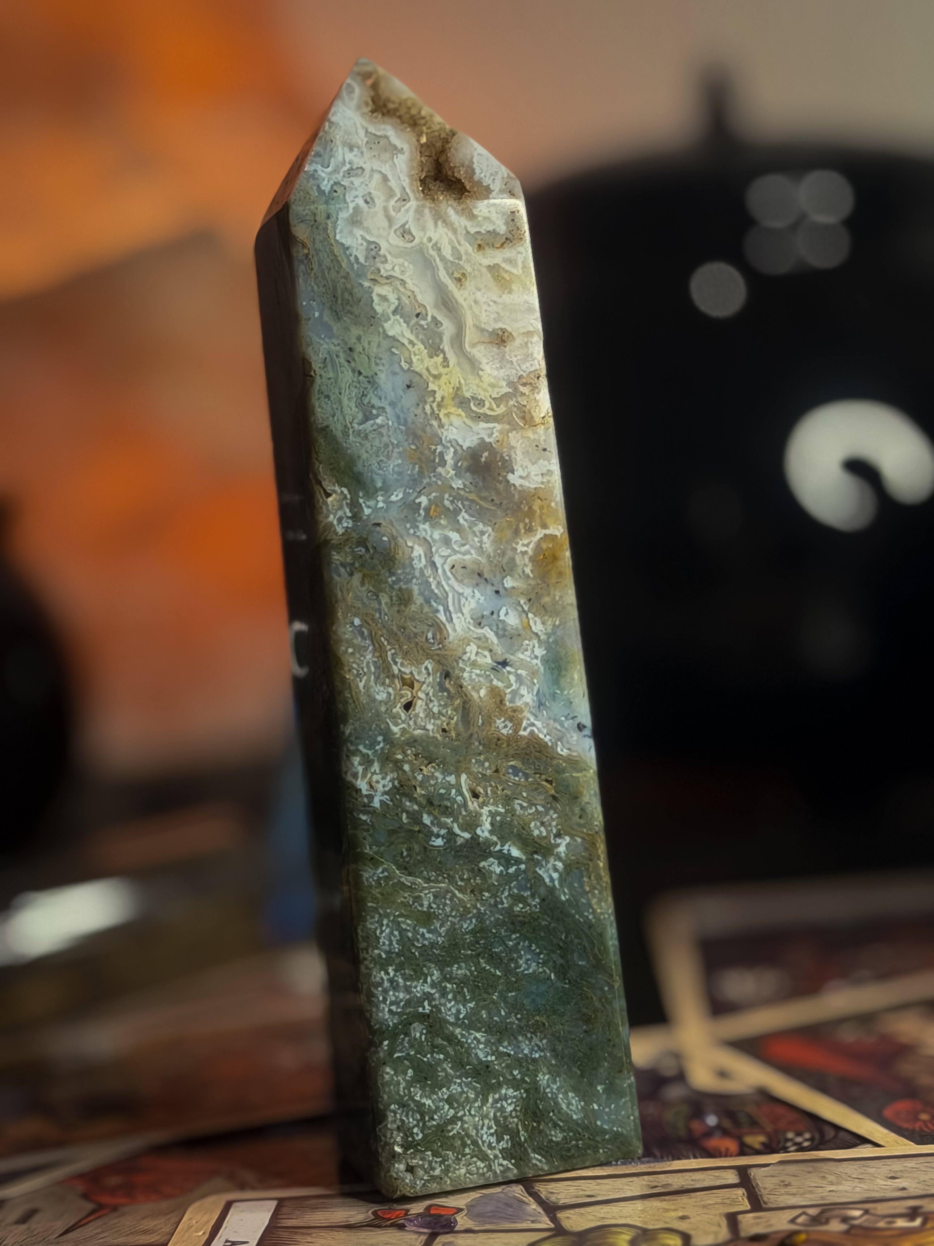 Moss Agate Druzy Tower