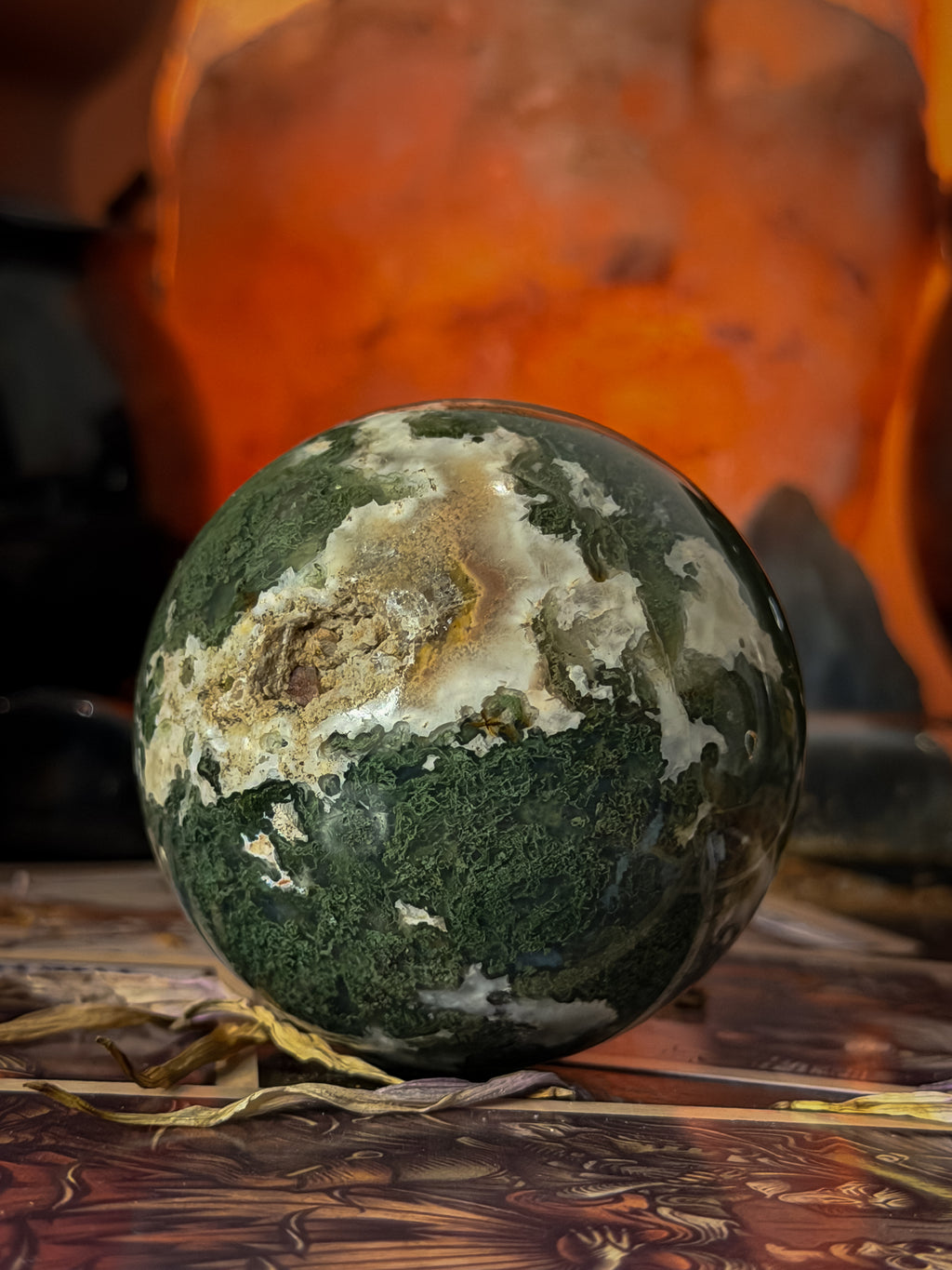 Moss Agate Druzy Sphere