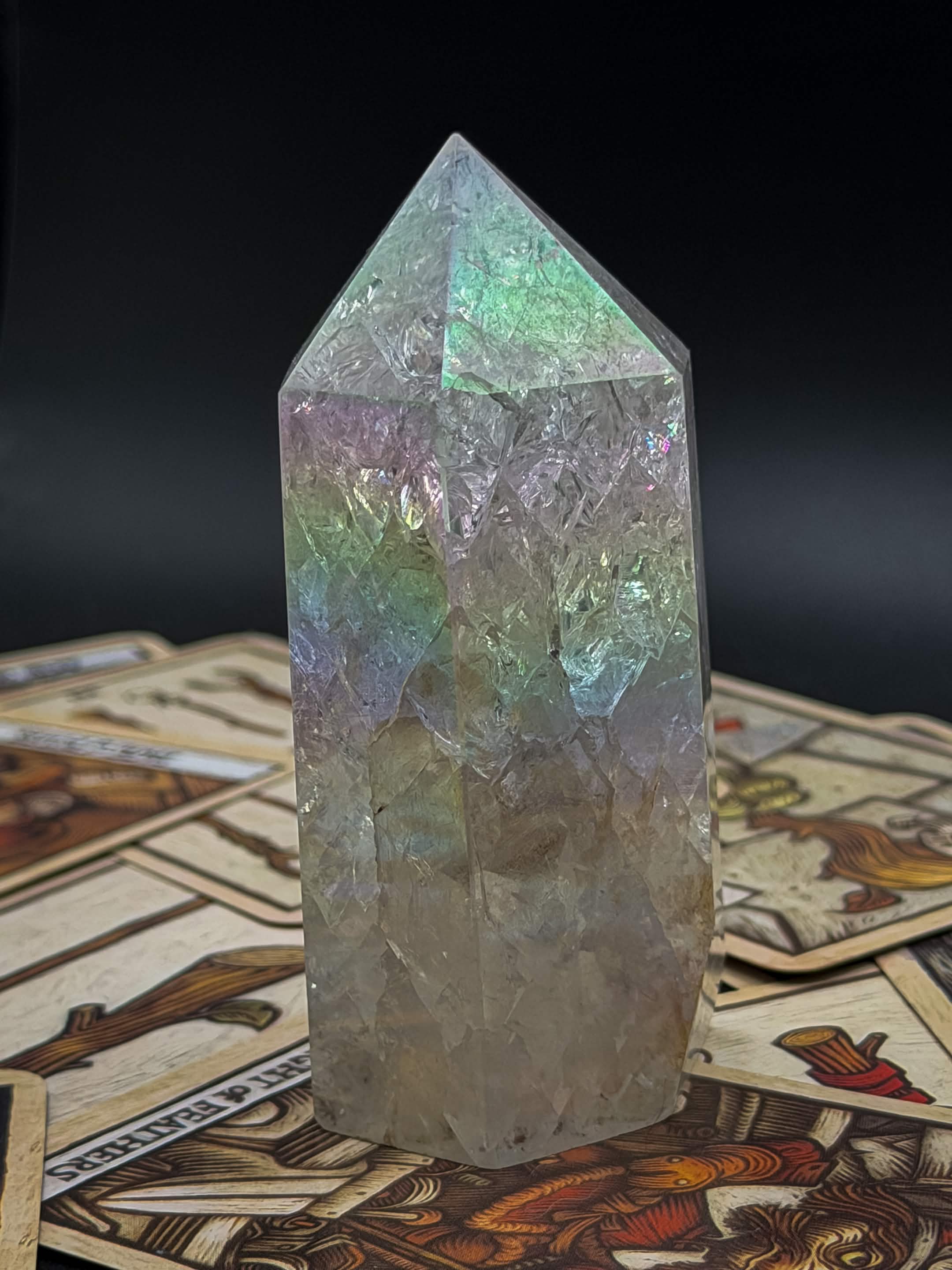 Aura Coated Crackle Quartz Tower
