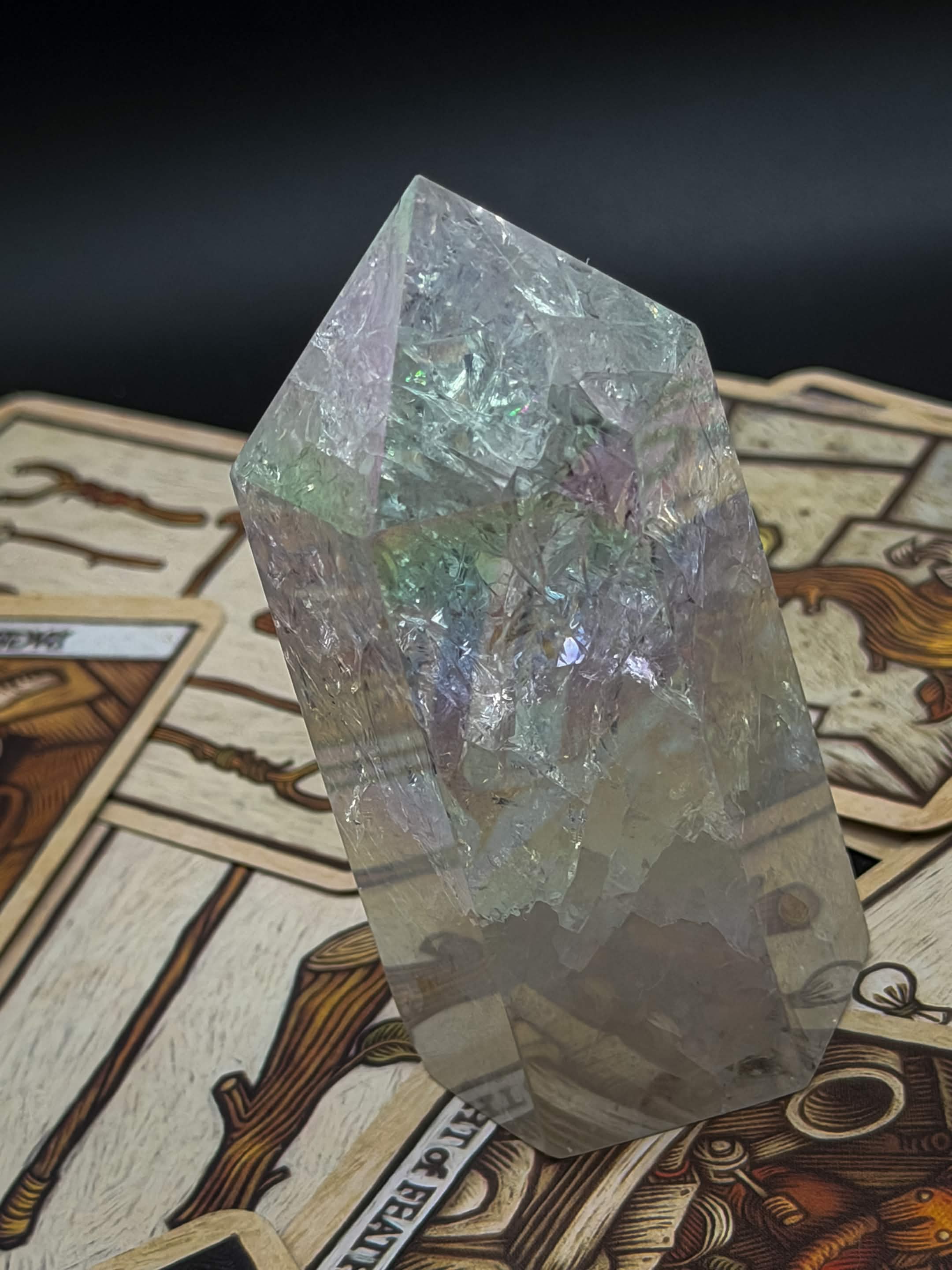 Aura Coated Crackle Quartz Tower