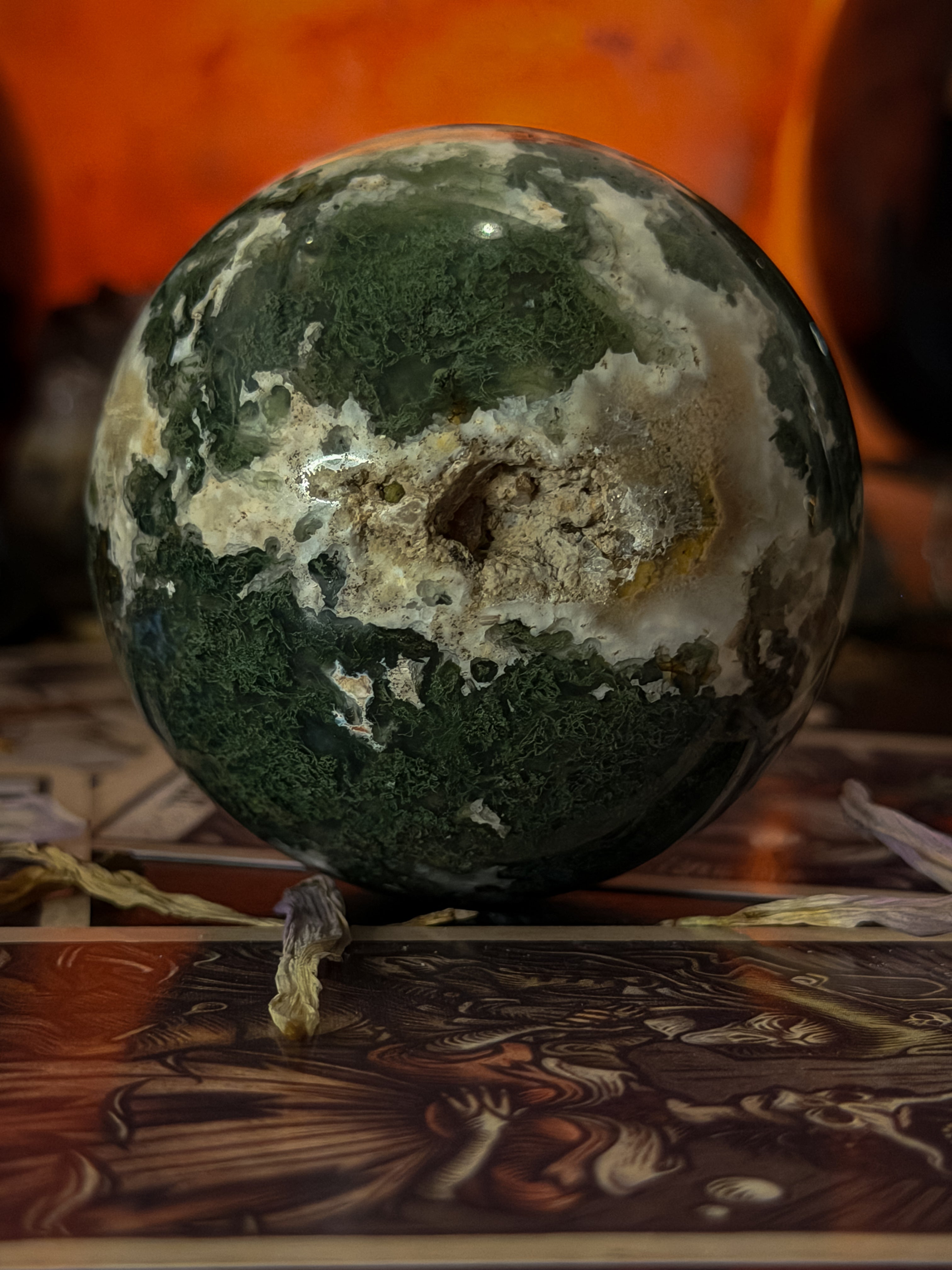 Moss Agate Druzy Sphere