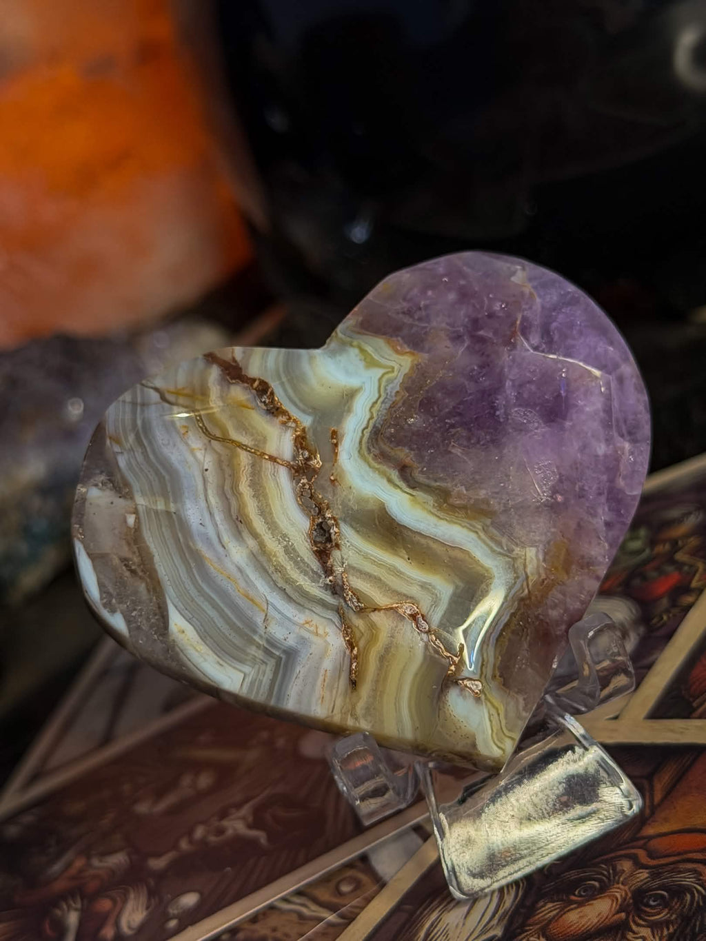 Amethyst and Crazy Lace Agate Heart