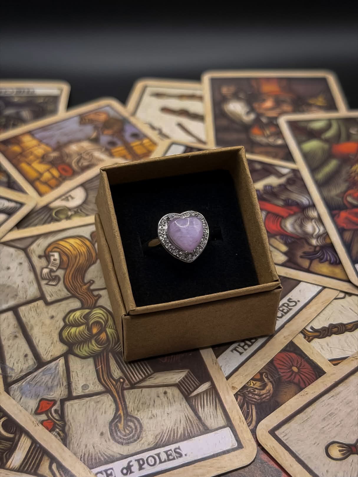 Adjustable Silver-Plated Kunzite Heart Ring
