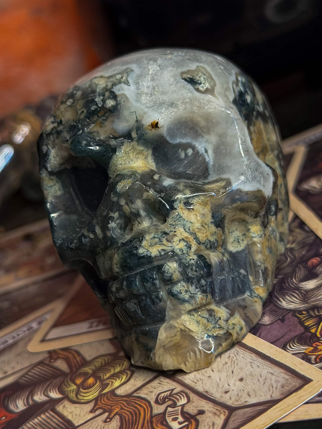Moss Agate Skull