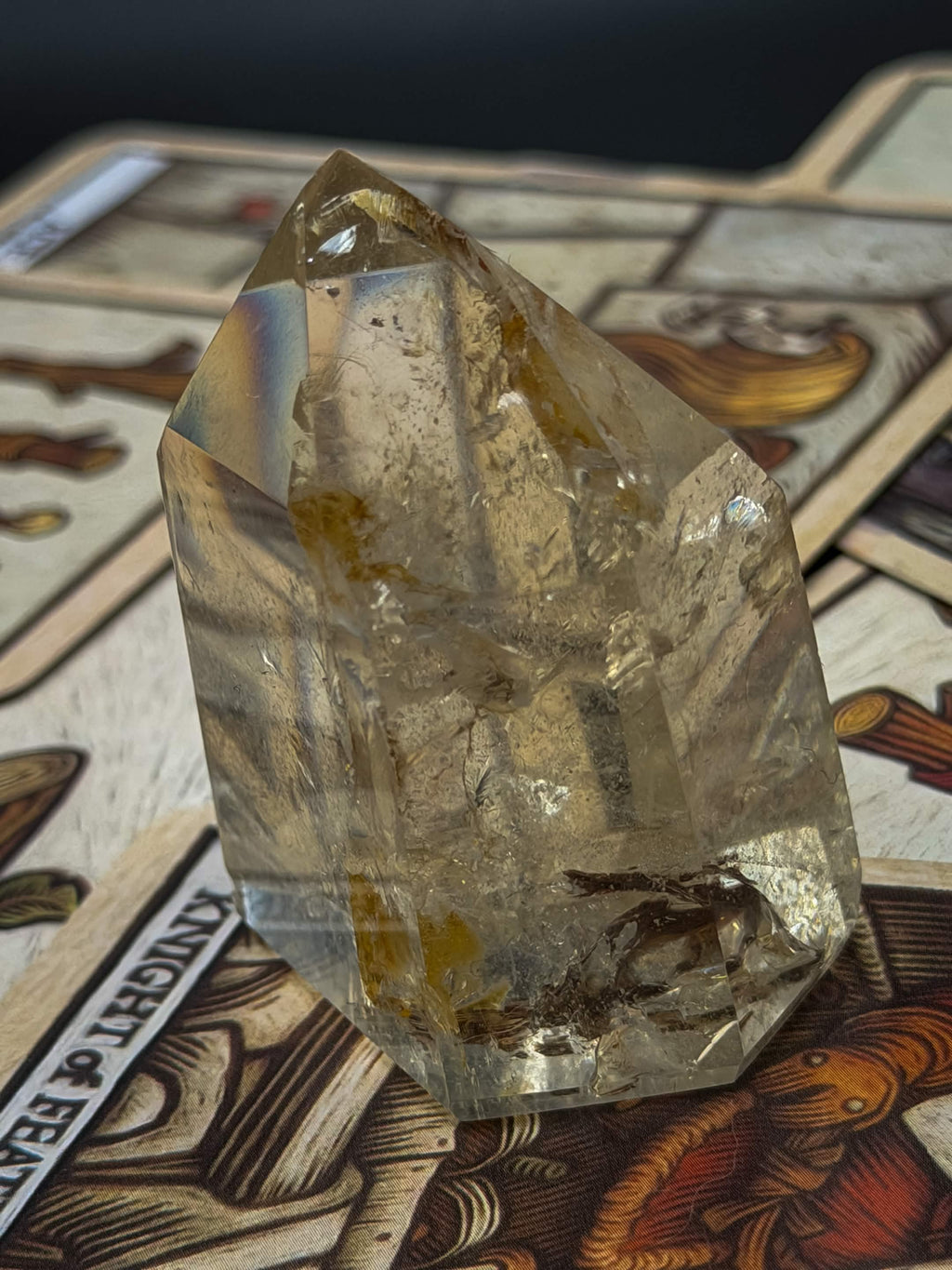 Quartz with golden healer inclusion tower